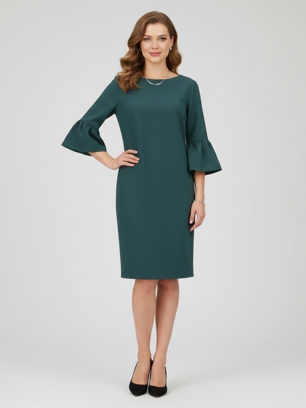 Jude Connally Faux Suede Bell Sleeve Shift Dress Teal Size Medium